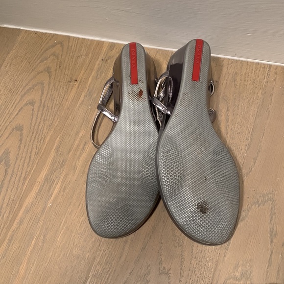 Authentic women’s Prada silver/metallic  wedge sandal. - Picture 3 of 5